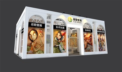 108平米展臺設計制作：二面開口/歐式/木質(zhì)結(jié)構(gòu)/白色，為工藝品展展商而作（免費使用）