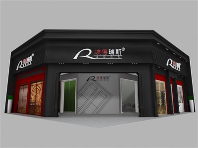 120平米展臺設(shè)計(jì)制作：一面開口/現(xiàn)代/木質(zhì)結(jié)構(gòu)/黑色，為建材展展商而作（免費(fèi)使用）