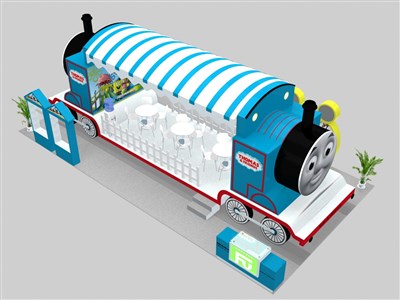 72平米展臺設計制作：四面開口/卡通/木質結構/藍色，為玩具展展商而作（免費使用）