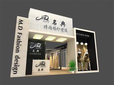 133平米展臺設計制作：一面開口/現代/木質結構/黑色，為服裝展展商而作（免費使用）