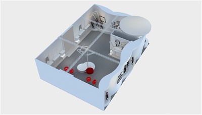 204平米展臺設(shè)計制作：二面開口/現(xiàn)代/木質(zhì)結(jié)構(gòu)/米色，為服裝展展商而作（免費使用）