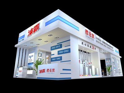 90平米展臺設(shè)計制作：四面開口/現(xiàn)代/木質(zhì)結(jié)構(gòu)/白色，為美博會展商而作（免費使用）