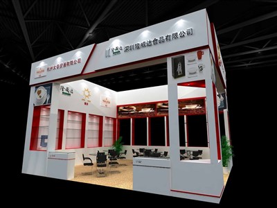 42平米展臺設(shè)計制作：二面開口/現(xiàn)代/木質(zhì)結(jié)構(gòu)/白色，為食品展展商而作（免費(fèi)使用）