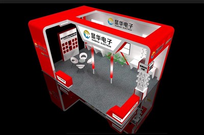 54平米展臺(tái)設(shè)計(jì)制作：三面開(kāi)口/現(xiàn)代/木質(zhì)結(jié)構(gòu)/紅色，為安防展展商而作（免費(fèi)使用）