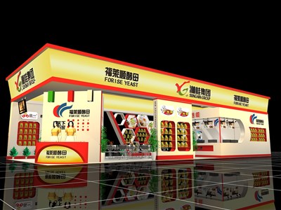 96平米展臺設(shè)計制作：三面開口/現(xiàn)代/木質(zhì)結(jié)構(gòu)/黃色，為美博會展商而作（免費使用）