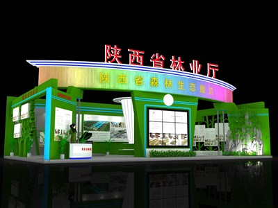 135平米展臺設(shè)計制作：一面開口/現(xiàn)代/木質(zhì)結(jié)構(gòu)/綠色，為農(nóng)交會展商而作（免費使用）