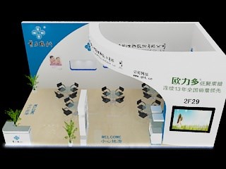 66平米展臺設(shè)計制作：二面開口/現(xiàn)代/木質(zhì)結(jié)構(gòu)/白色，為食品展展商而作（免費(fèi)使用）