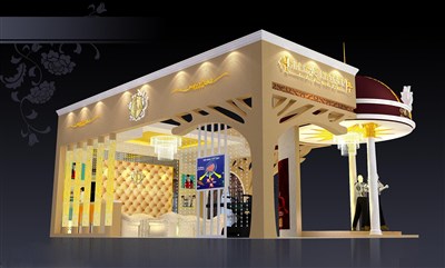 54平米展臺(tái)設(shè)計(jì)制作：三面開口/現(xiàn)代/木質(zhì)結(jié)構(gòu)/彩色，為美博會(huì)展商而作（免費(fèi)使用）