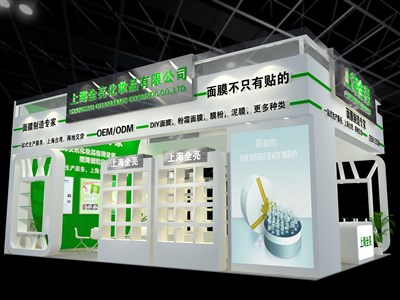54平米展臺(tái)設(shè)計(jì)制作：三面開口/現(xiàn)代/木質(zhì)結(jié)構(gòu)/白色，為美博會(huì)展商而作（免費(fèi)使用）