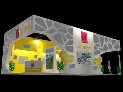 104.4平米展臺(tái)設(shè)計(jì)制作：三面開口/現(xiàn)代/型材結(jié)構(gòu)/白色，為食品展展商而作（免費(fèi)使用）