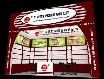 18平米展臺設計制作：一面開口/現(xiàn)代/木質結構/紅色，為食品展展商而作（免費使用）