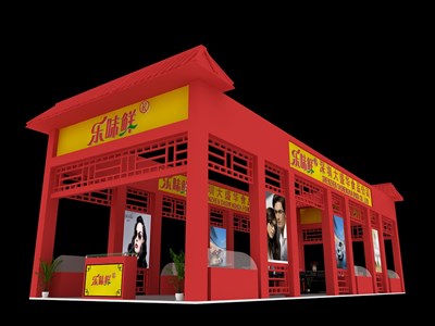 108平米展臺設計制作：四面開口/中式/木質結構/紅色，為食品展展商而作（免費使用）