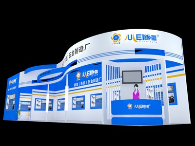 72平米展臺(tái)設(shè)計(jì)制作：二面開口/現(xiàn)代/木質(zhì)結(jié)構(gòu)/藍(lán)色，為機(jī)械展展商而作（免費(fèi)使用）