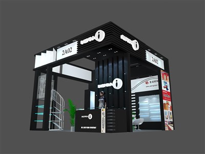 36平米展臺設計制作：三面開口/現(xiàn)代/木質結構/黑色，為日用品展展商而作（免費使用）