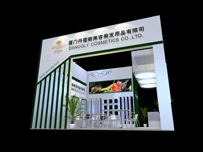 36平米展臺(tái)設(shè)計(jì)制作：三面開口/現(xiàn)代/木質(zhì)結(jié)構(gòu)/白色，為美博會(huì)展商而作（免費(fèi)使用）
