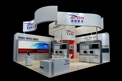 81平米展臺設計制作：二面開口/現(xiàn)代/木質結構/白色，為安防展展商而作（免費使用）