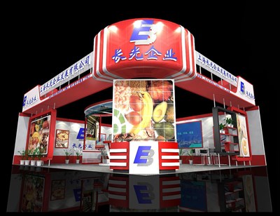 89.2平米展臺(tái)設(shè)計(jì)制作：二面開口/現(xiàn)代/木質(zhì)結(jié)構(gòu)/紅色，為食品展展商而作（免費(fèi)使用）