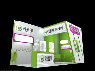 18平米展臺(tái)設(shè)計(jì)制作：二面開口/現(xiàn)代/木質(zhì)結(jié)構(gòu)/彩色，為美博會(huì)展商而作（免費(fèi)使用）