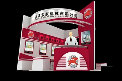 18平米展臺設計制作：二面開口/前衛(wèi)/木質結構/紅色，為機械展展商而作（免費使用）