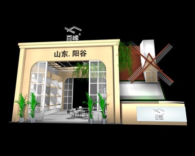 54平米展臺設(shè)計制作：二面開口/田園/木質(zhì)結(jié)構(gòu)/米色，為綜合展展商而作（免費使用）