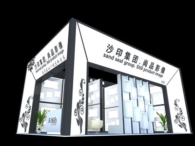 54平米展臺設計制作：二面開口/現(xiàn)代/木質結構/白色，為綜合展展商而作（免費使用）