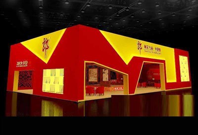 360平米展臺設(shè)計制作：四面開口/中式/木質(zhì)結(jié)構(gòu)/紅色，為糖酒展展商而作（免費使用）