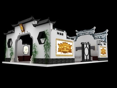 165平米展臺設(shè)計制作：四面開口/中式/型材結(jié)構(gòu)/灰色，為家具展展商而作（免費使用）