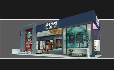 52平米展臺(tái)設(shè)計(jì)制作：三面開口/前衛(wèi)/木質(zhì)結(jié)構(gòu)/彩色，為房產(chǎn)展展商而作（免費(fèi)使用）