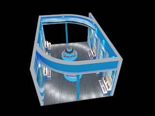 54平米展臺設(shè)計(jì)制作：二面開口/前衛(wèi)/木質(zhì)結(jié)構(gòu)/藍(lán)色，為旅游展展商而作（免費(fèi)使用）