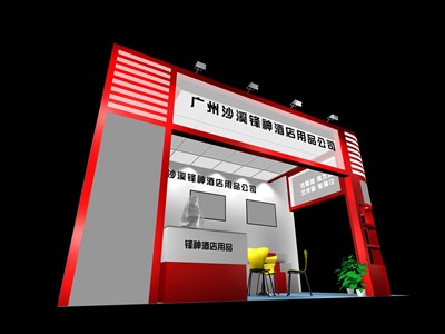 18平米展臺設(shè)計制作：二面開口/現(xiàn)代/木質(zhì)結(jié)構(gòu)/紅色，為綜合展展商而作（免費(fèi)使用）