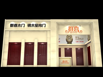 36平米展臺設(shè)計制作：一面開口/歐式/木質(zhì)結(jié)構(gòu)/米色，為建材展展商而作（免費使用）