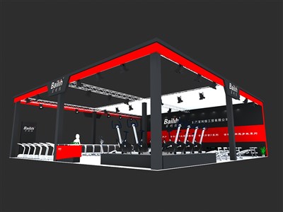 240平米展臺設(shè)計制作：三面開口/現(xiàn)代/桁架結(jié)構(gòu)/紅色，為電子展展商而作（免費使用）